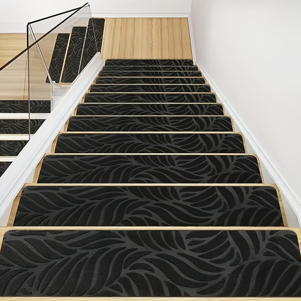 Stair Treads 15 Pack, Self-Adhesive Indoor Stair Mats for Wooden Steps, Polyester Carpet Runners