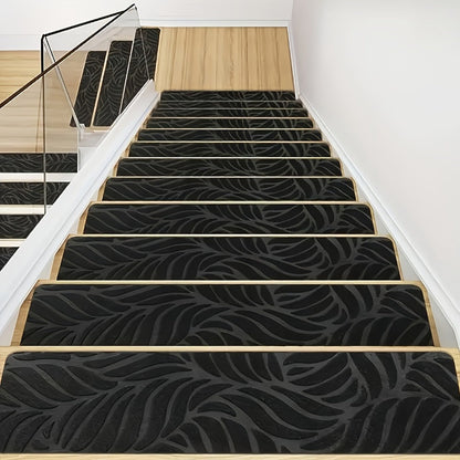 Stair Treads 15 Pack, Self-Adhesive Indoor Stair Mats for Wooden Steps, Polyester Carpet Runners