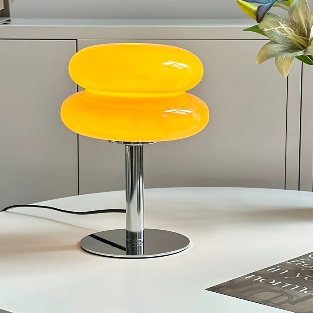 Table Lamp with Orange Three-Tier Glass Mushroom Shade, Metal Stand and Dimmable Bedside Format