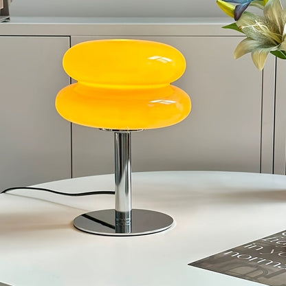 Table Lamp with Orange Three-Tier Glass Mushroom Shade, Metal Stand and Dimmable Bedside Format
