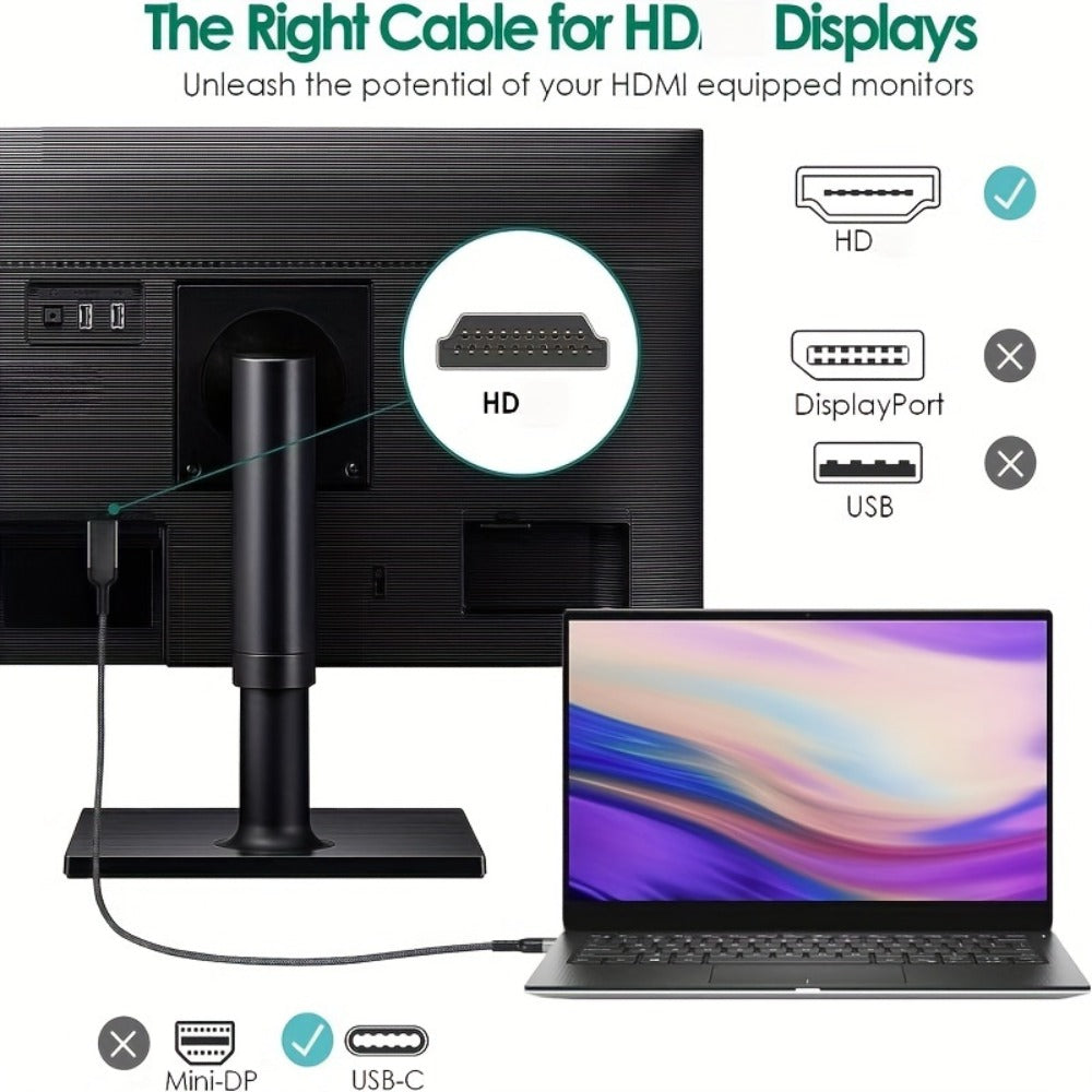 USB-C to HDMI 2.1 Cable 8K@60Hz 4K@144Hz, Aluminum Braided Thunderbolt 4/3 Compatible, 48Gbps HDCP 2.3 HDR