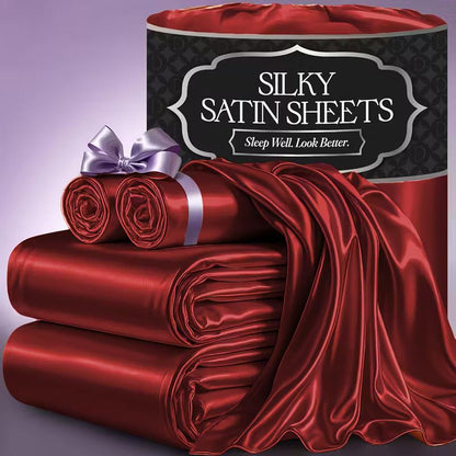 Sheet Set, Satin Bedding with 16-Inch Fitted Pocket, Three- or Four-Piece Size Configuration and Seven Solid Colors