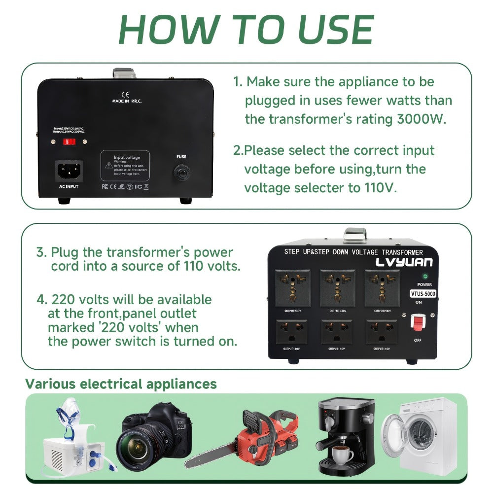 Voltage Converter Transformer 800W Continuous 5000W Peak - Step Up Step Down 110V to 220V, Aluminum Alloy Housing