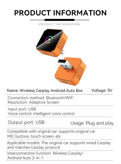Compact USB Adapter for Factory Wired CarPlay or Android Auto Systems with Orange or Black Checkout Options