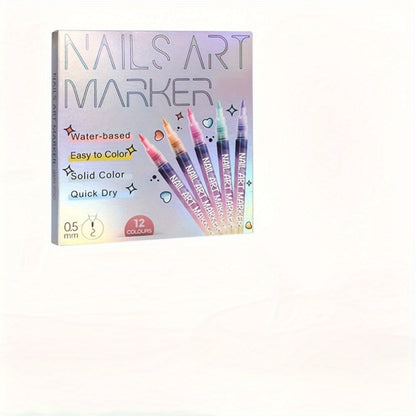 Nail Art Pens 12 Colors Quick Dry 3D Graffiti & Detail Brush Set – Ultra-Fine Precision Drawing Pen Kit for DIY Nail Design