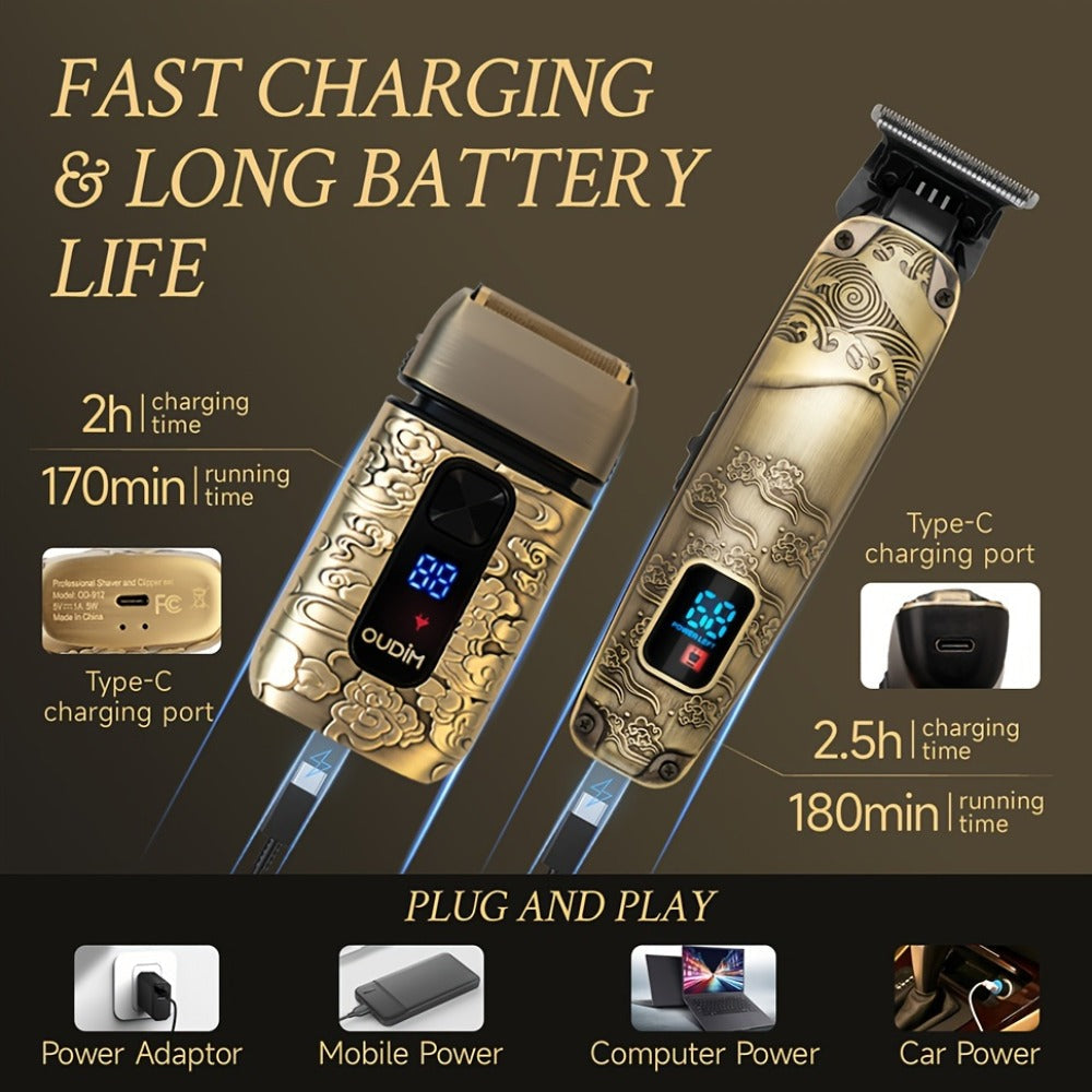 Foil Shaver for Men 2-in-1 Hair Clipper & Beard Trimmer Grooming Kit - Cordless Rechargeable Electric Razor for Face Mustache Bald Head