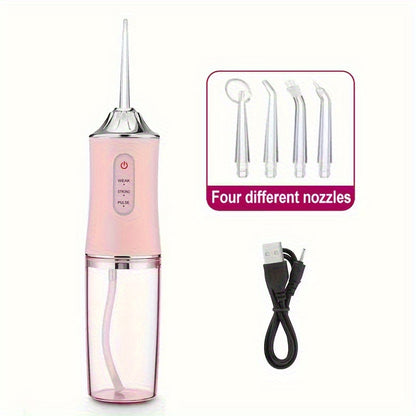 Water Flosser Cordless 270ml Oral Irrigator with Adjustable Pressure, 360-Degree Nozzle, Four Tips and USB Charging