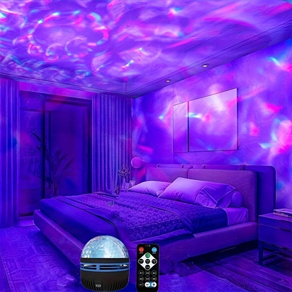 Multicolor LED Water Ripple Night Light USB Plug-and-Play with Remote Control, Color Changing Ambient Projection Lamp for Living Room