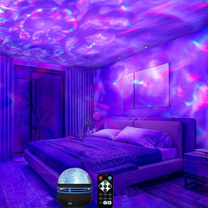 Multicolor LED Water Ripple Night Light USB Plug-and-Play with Remote Control, Color Changing Ambient Projection Lamp for Living Room