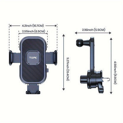 Three-Point Air-Vent Phone Mount with Extendable Hook, Adjustable Arm and Black Finish for In-Car Viewing