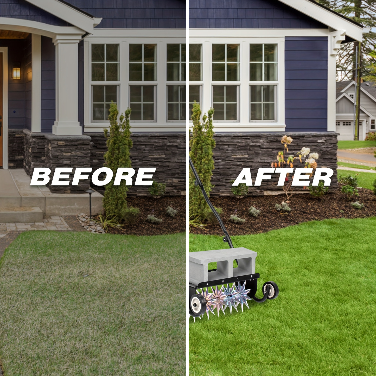 Rolling Lawn Aerator Push Spike 16.5" with 5-Star Steel Tines, Weight Tray & Steel Handle for Deep Soil Aeration
