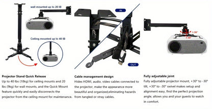 Ceiling Mounted Projector Bracket Adjustable Angle Height & Extendable Arm, Load for an Everyday Personal Care Routine