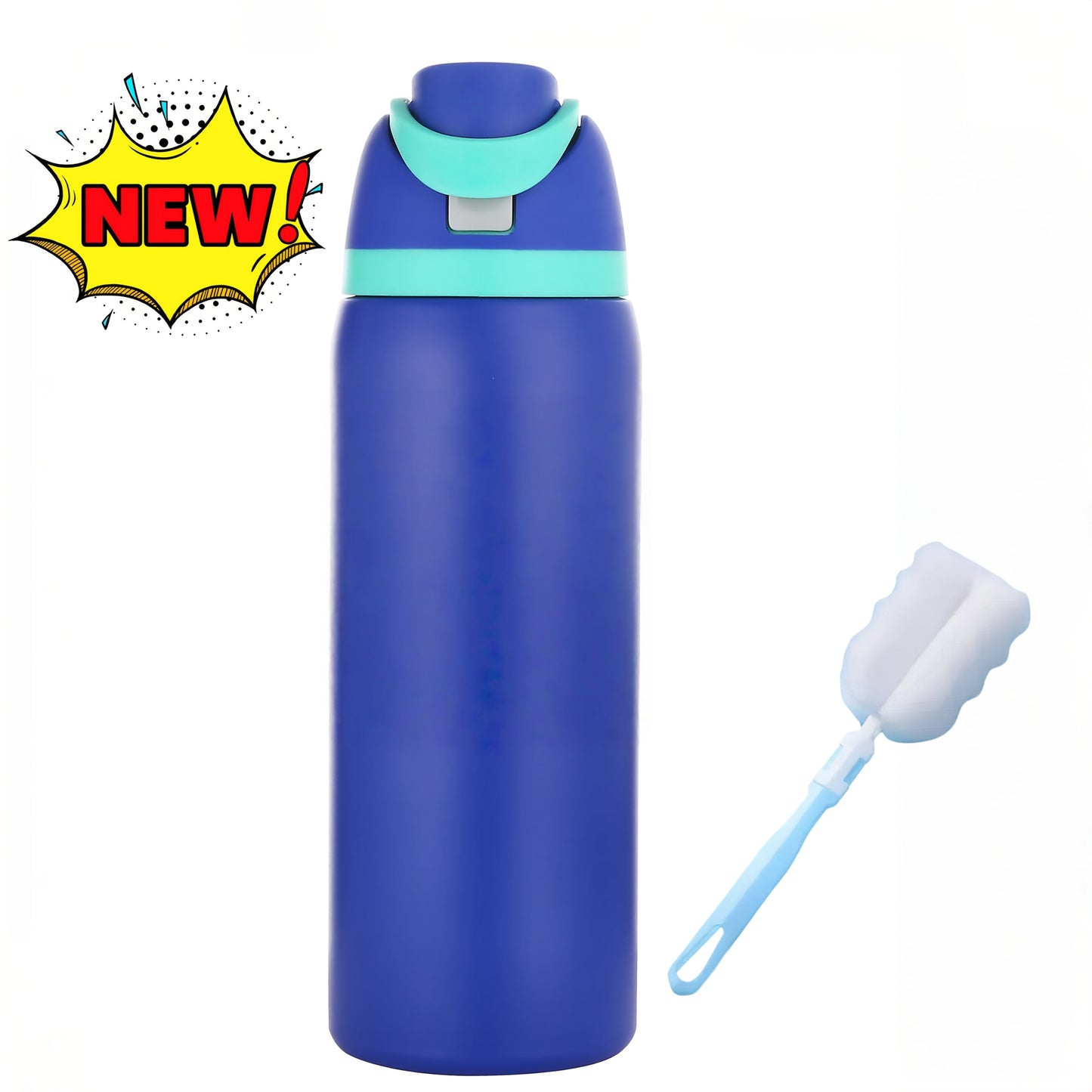 32oz Stainless Steel Water Bottle with Flip-Up Drinking Spout, Cleaning Brush and Five Solid Colors