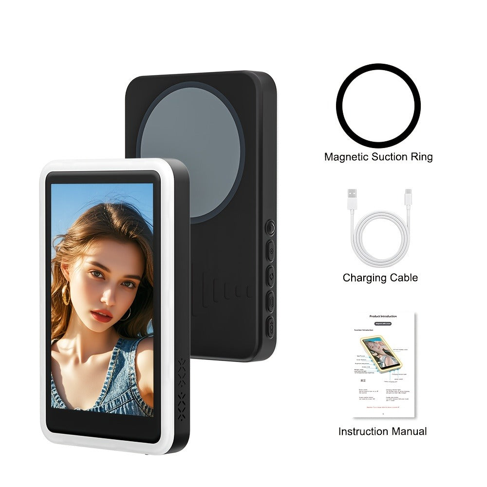 Magnetic Selfie Monitor Screen for Vlogging & Live Streaming, Rear-Facing Main Camera Display for iPhone & Android
