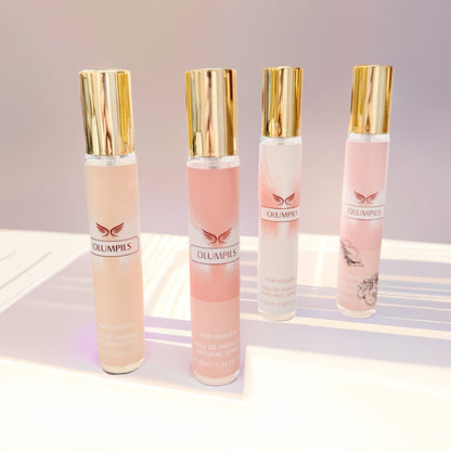 Perfume Gift Set MYSTICAL Four 20ml Eau de Parfum Spray Bottles with Gold Caps in Pink Floral Box
