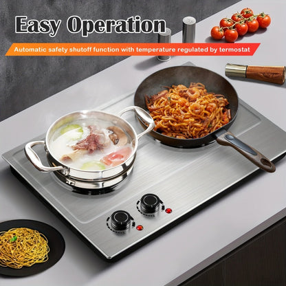 Hot Plate Electric Burner with Temperature Control, Dual Size Coil Burners 7.4in & 6.1in, Countertop Electric Stove for Daily Cooking