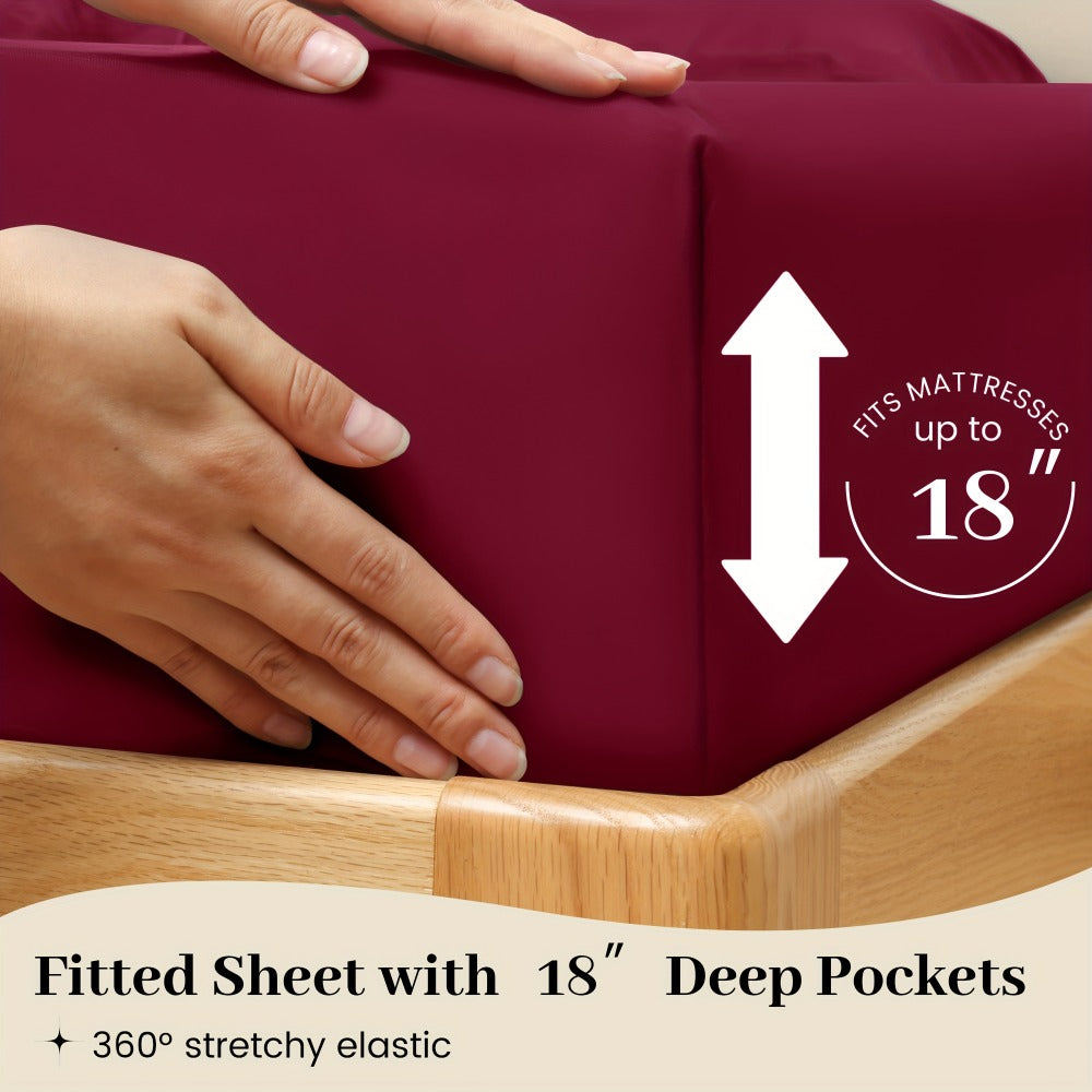 Bed Sheet Set California King 6-Piece Microfiber with 18-Inch Pocket and Sixteen Solid Color Choices