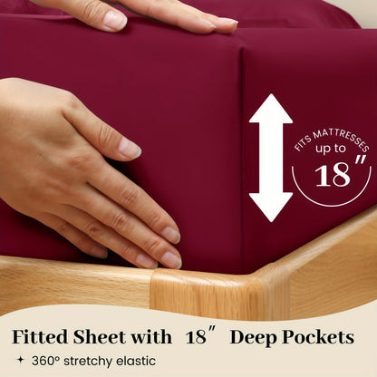 Bed Sheet Set California King 6-Piece Microfiber with 18-Inch Pocket and Sixteen Solid Color Choices
