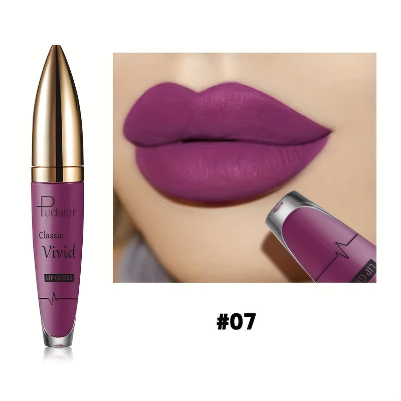 Matte Liquid Lip Color in Seven Numbered Shades with 8.5cm Clear Tube and Pointed Gold Cap