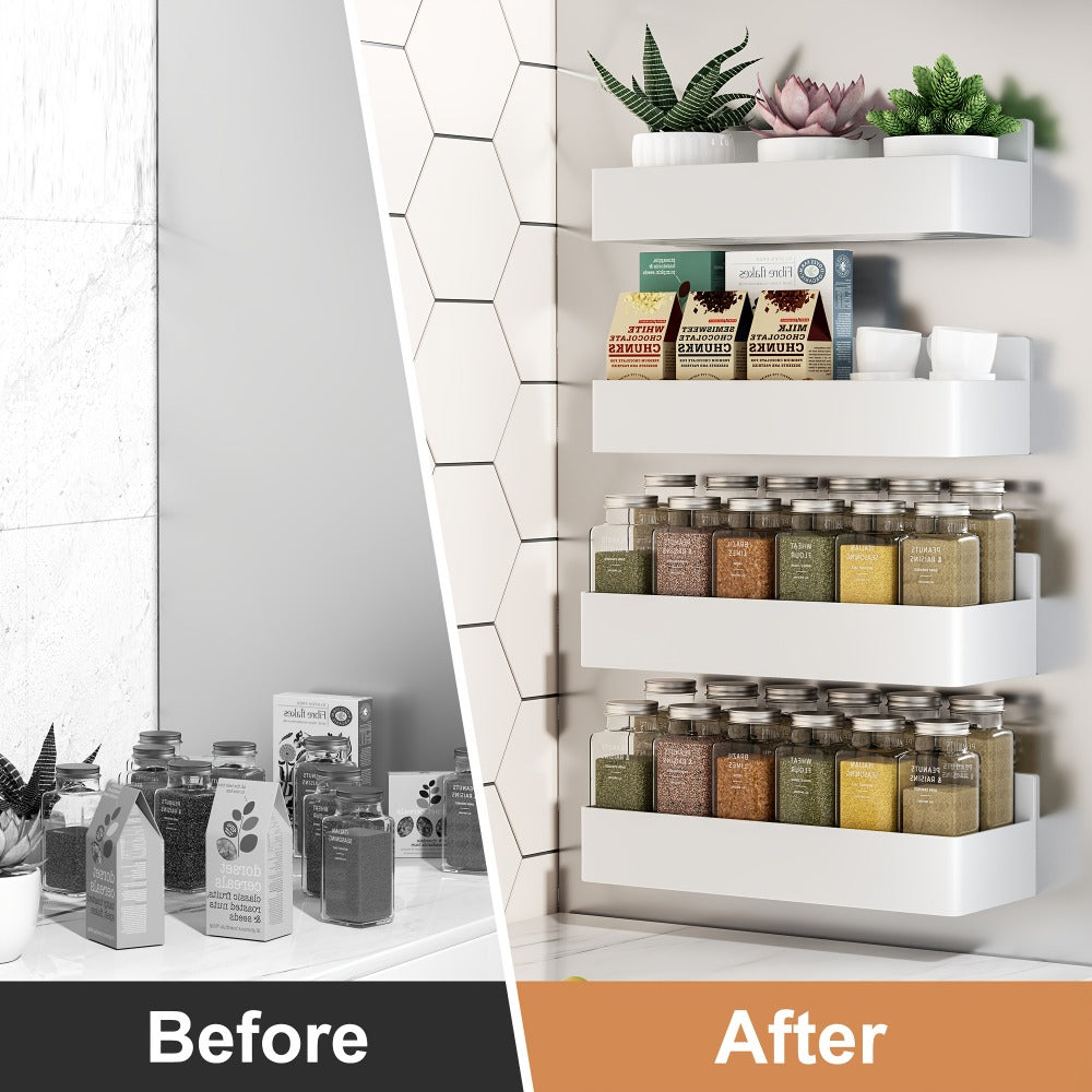 Magnetic Spice Rack Wall Mounted No Drill 6-Piece Set Magnetic Storage Shelf for Home Cooking, Dining and Outdoor Meals