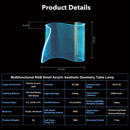 RGB LED Table Lamp Smart APP Remote Control - Dimmable Geometric Metal Desk Lamp USB Powered for Home, Desk and Accent Lighting