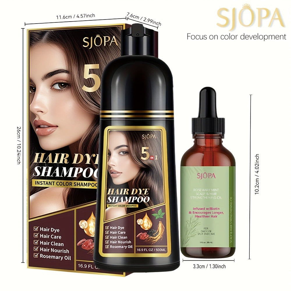 Glycerin Hair Color Shampoo Gift Set with Rosemary Oil, 5-in-1 Color & Care Formula 16.91oz, Gentle Non-Irritating Gray Coverage