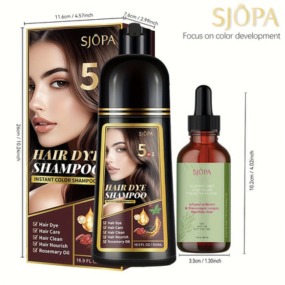 Glycerin Hair Color Shampoo Gift Set with Rosemary Oil, 5-in-1 Color & Care Formula 16.91oz, Gentle Non-Irritating Gray Coverage