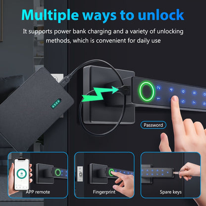 Smart Door Lock Black Lever with Fingerprint Keypad IC Card App Key and Left Right Hand Setup