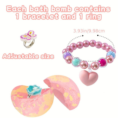 Bath Bombs, 6-Piece Unicorn Surprise Gift Set with Colorful Round Fizzers, Bracelet and Ring Accessories