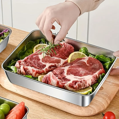 Food Storage Containers with Lids, Five-Piece Stainless Steel Tray Set with Included Lids for Meal Prep and Refrigerator Use