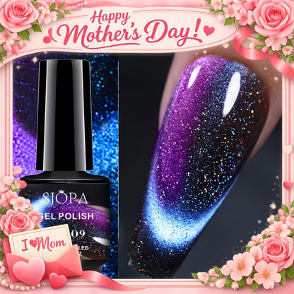 Magnetic Cat Eye Gel Nail Polish 9D Holographic Rainbow Glitter Blue & Purple – LED UV Soak-Off Gel Polish Paraben-Free Water-Based Formula