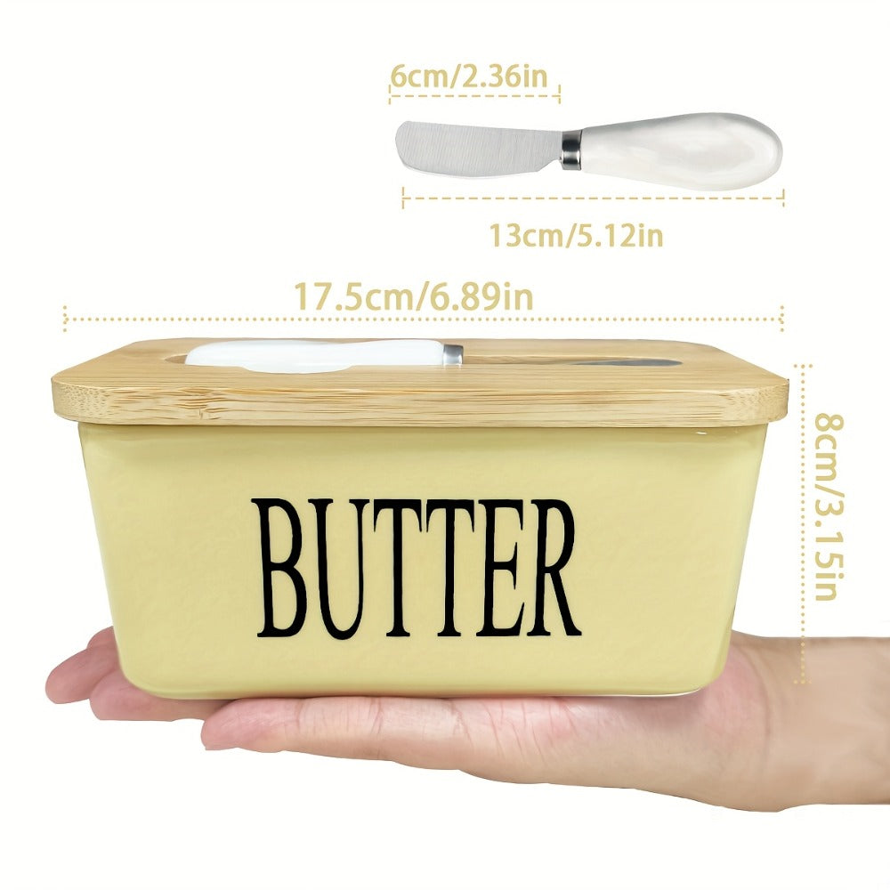 Ceramic Butter Dish with Lid and Knife, Large Countertop Butter Keeper, Airtight Seal, Easy-Clean Design