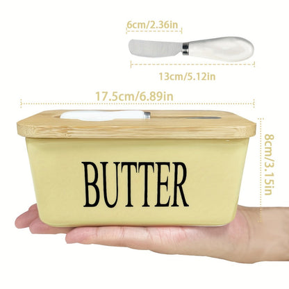 Ceramic Butter Dish with Lid and Knife, Large Countertop Butter Keeper, Airtight Seal, Easy-Clean Design