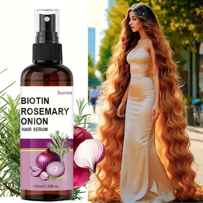 Biotin Rosemary & Onion Oil Hair Growth Serum Spray 100ml – Leave-In Treatment for Damaged Brittle Hair, Reduces Breakage & Frizz