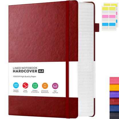 A4 Hardcover Lined Journal Notebook 320 Pages, Faux Leather College Ruled Notebook with 100GSM Thick Pages