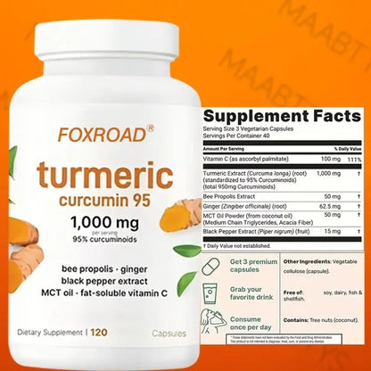 Curcumin 6-in-1 Capsules with 95% Active Curcumin, Vitamin C & Probiotics, 120 Capsules 120-Day Supply