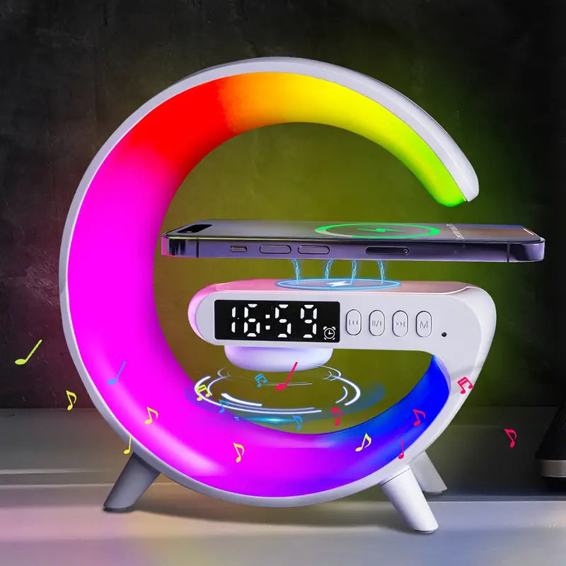 Wireless Speaker Sunrise Alarm Clock with RGB Rhythm Night Light and Fast Wireless Charging in Black or White