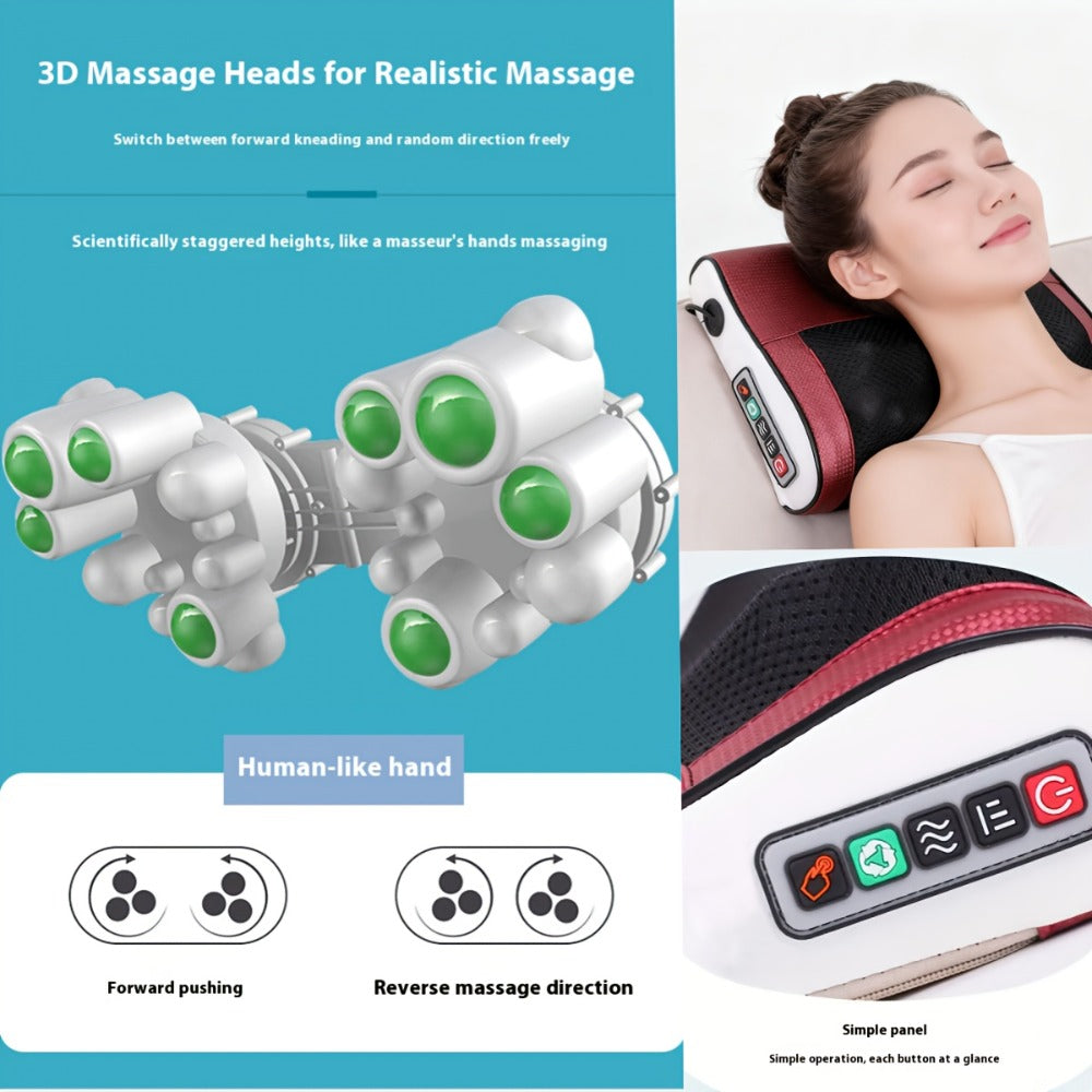 Shiatsu Neck & Back Massage Pillow – Bidirectional Rotating Deep Tissue Kneading Cervical Massager for Pain Relief