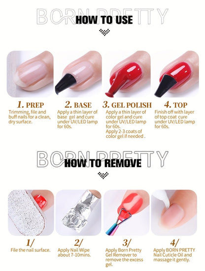 Gel Nail Polish BORN PRETTY 2-Piece Snow-Jelly Shimmer Set in Nude Pink and White Glitter with UV/LED Soak-Off Cure