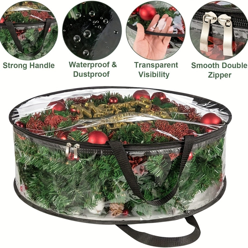 Wreath Storage Bags Heavy Duty PVC Garland Protectors with Handles – 24 & 30 Inch Transparent Christmas Wreath Organizer, 2 or 4 Pack