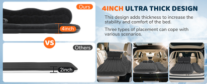 Inflatable Car Air Mattress for SUV, Truck & Back Seat – Fast Inflate Portable Camping Bed with Pillow, Air Pump & Carry Bag for Road Trips