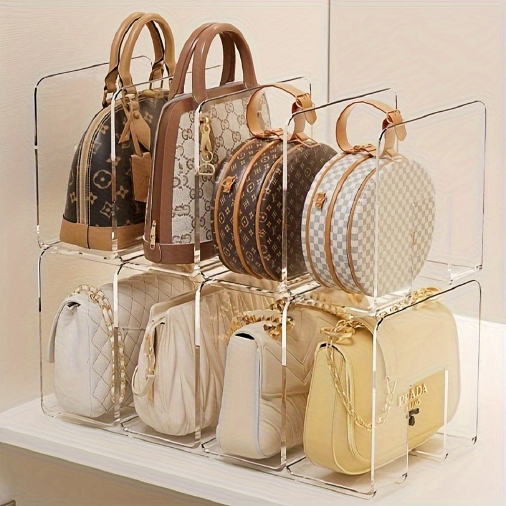Purse Organizer for Closet 4-Pack, Clear Plastic Bag Storage Divider Shelf, Handbag Holder for Wardrobe