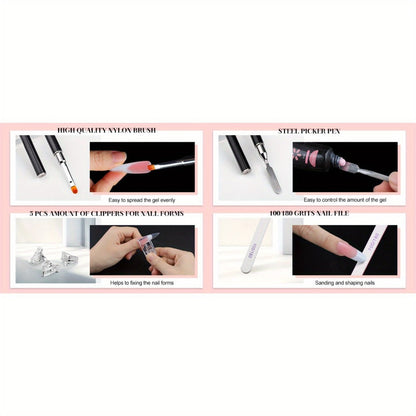 Poly Gel Nail Extension Form Kit – 192pcs Dual Forms, 96pcs Reusable Pads, 8 Shapes Acrylic Mold, Brush Pen