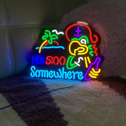 Neon Light Sign Beer O'Clock It's 5 O'Clock Somewhere Bar Sign LED Wall Decor for Man Cave Home Bar Pub Game Room Party Birthday Bedroom