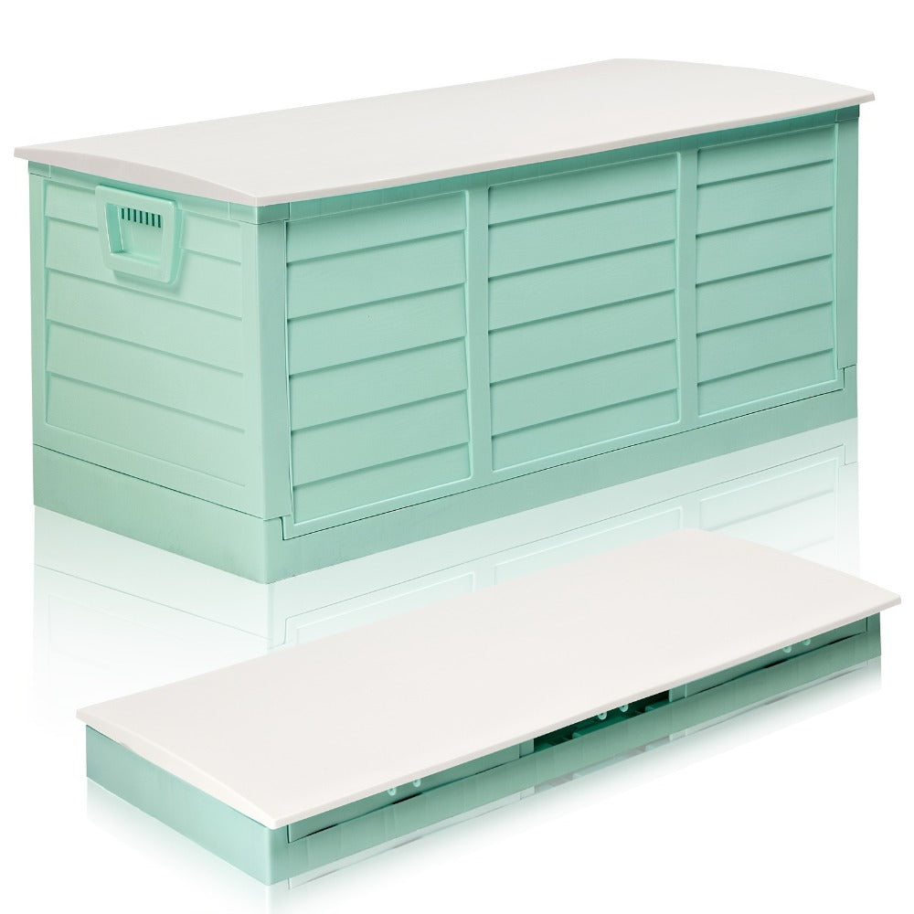 75 Gallon Deck Box with Wheels, 284L Resin Outdoor Storage Box Lockable Plastic Container for Patio