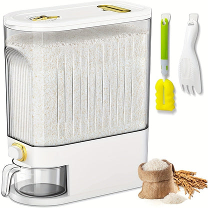 Rice Dispenser with Top-Fill Bin, Measuring Cup and 11 lb or 22.05 lb Gray and White Options