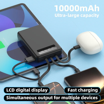 Power Bank Slim 5000mAh or 10000mAh with Built-In USB-C Cable, Four-Device Layout and LED Display
