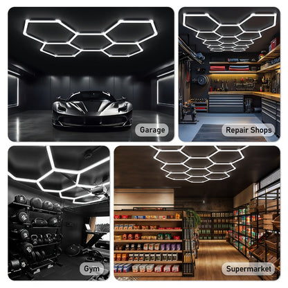LED Hexagonal Garage Light 6500K, Super Bright Daylight White Shop Light 42W, 620W for Auto Detailing
