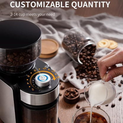 Electric Burr Coffee Grinder with 16 Precise Grind Settings, Adjustable Burr Mill for 2-14 Cups, Stainless Steel Coffee Bean Grinder
