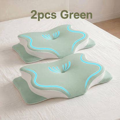 Cervical Neck Pillow for Sleeping - Butterfly Contour Memory Foam Support for Back & Side Sleepers